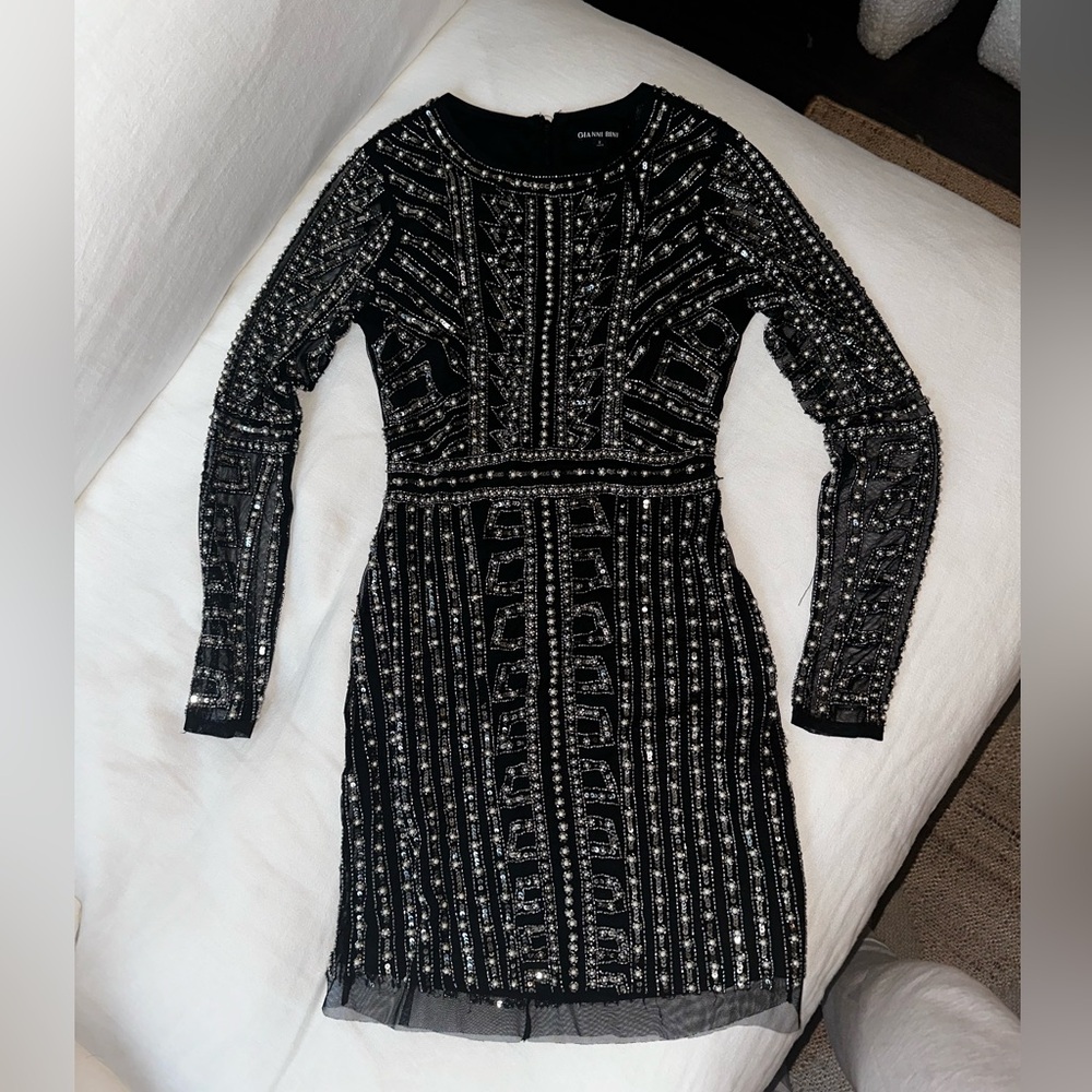 Gianni Bini Pearl Beaded Black Long Sleeve dress